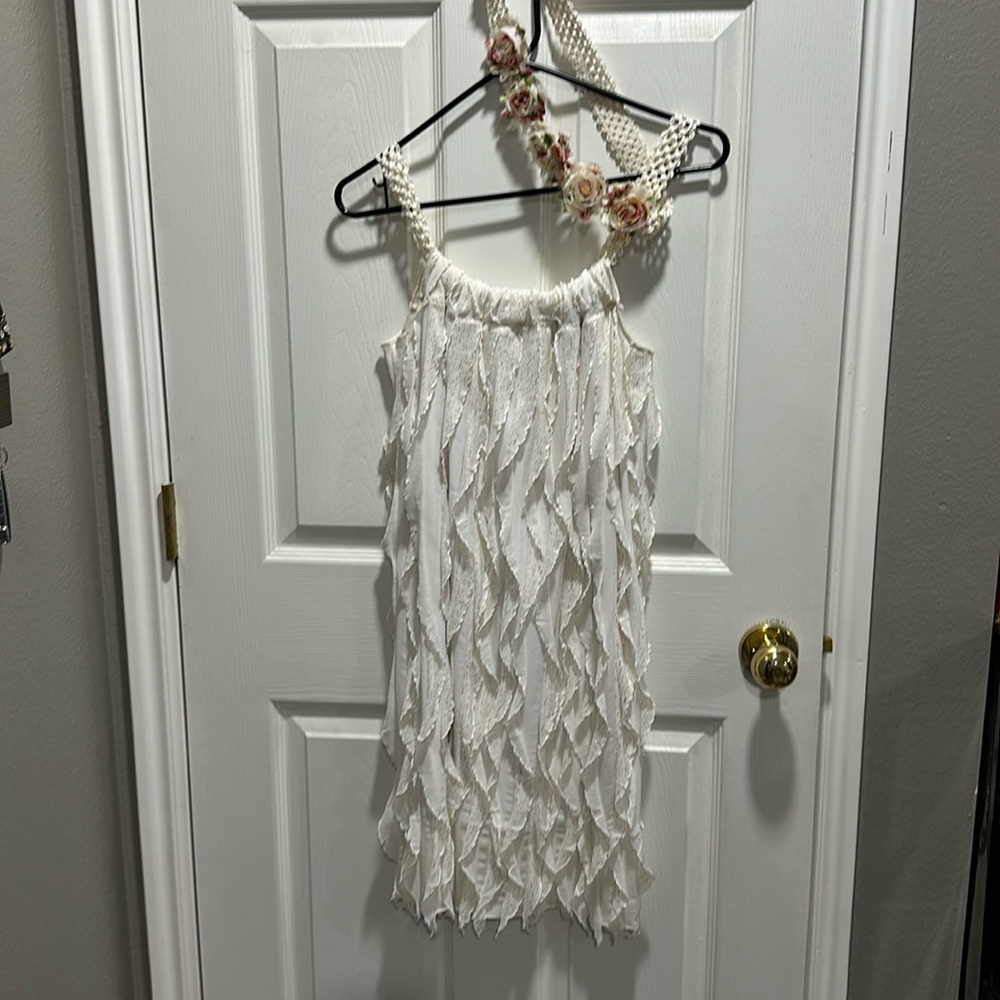 White with gold detail dress.